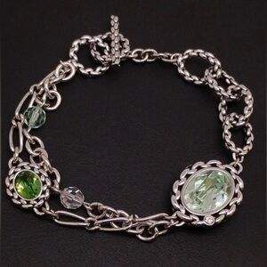 Swarovski Green Crystal Silver Tone Chain Bracelet with Toggle Closure